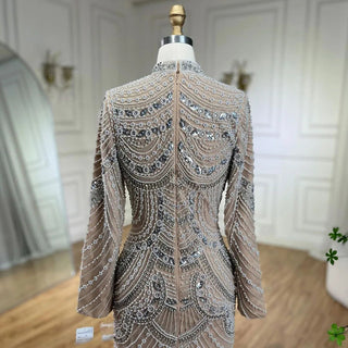 Ships in 2 to 5 Days - 2025 Muslim Nude Elegant Mermaid High Split Beaded Luxury Evening Dress - Gown for Women's Wedding Party