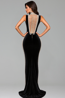 Draped Crystal Illusion Velvet Gown - LAROSABRIDE