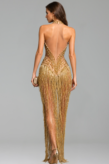 Pearl Fringe Illusion Evening Dress - LAROSABRIDE