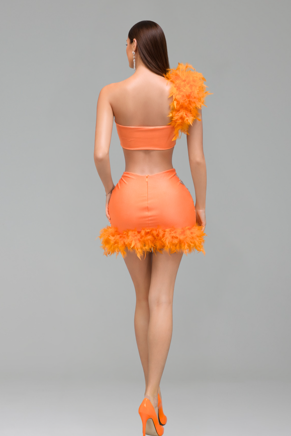 Red Feather Trim Two-Piece Mini Set - LAROSABRIDE