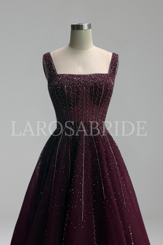 Purple Square Neck Arabic Gown - LAROSABRIDE