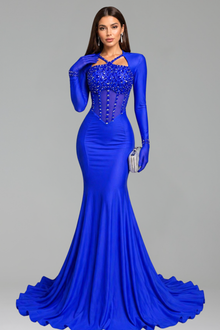 Crystal-Embellished Illusion Corset Gown - LAROSABRIDE