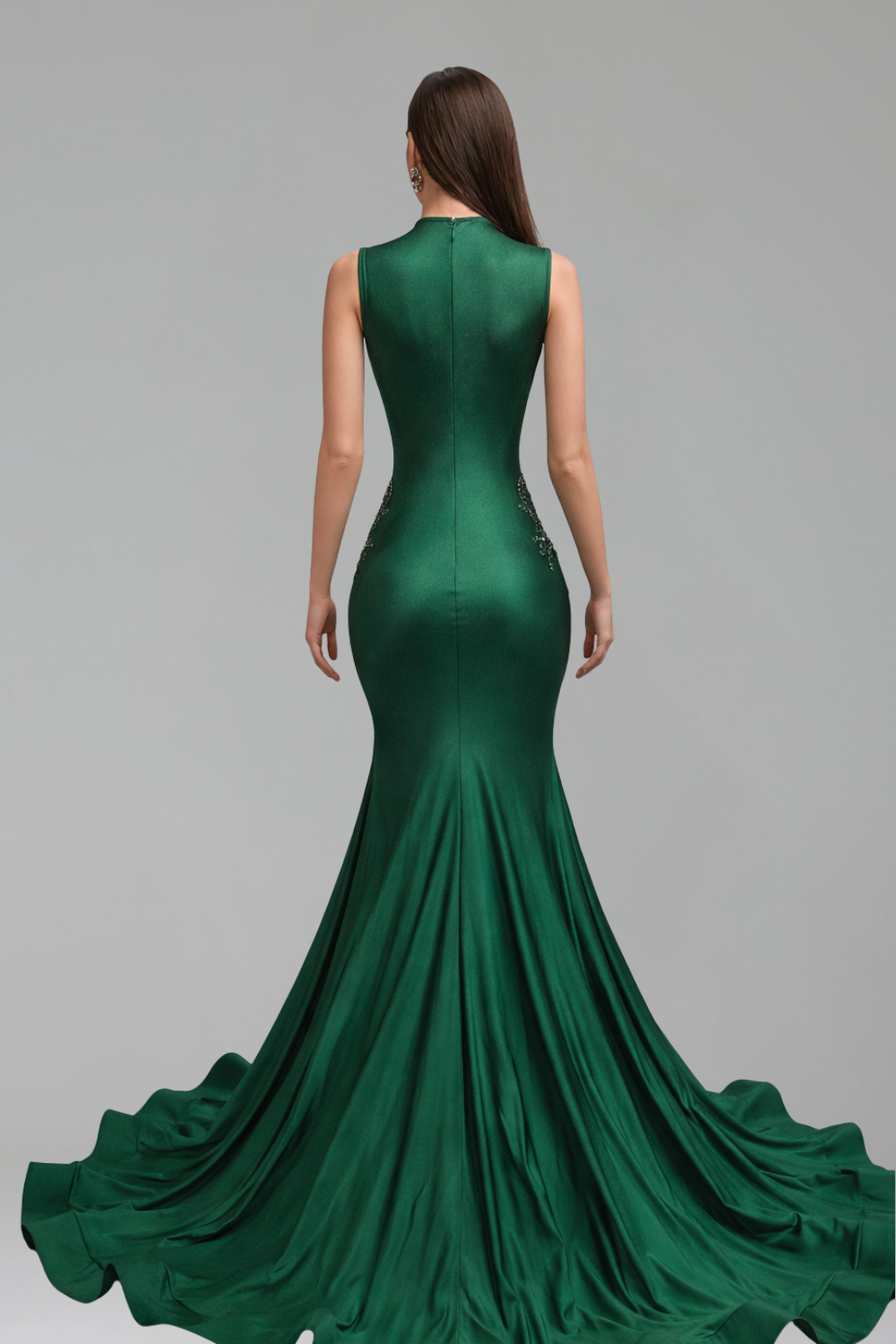 Beaded Deep Neckline Mermaid Dress - LAROSABRIDE