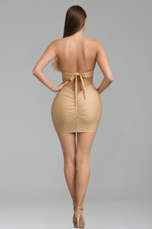 Feathered Off-Shoulder Embellished Mini Dress - LAROSABRIDE
