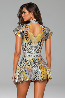 Structured High-Neck Embellished Mini Dress - LAROSABRIDE