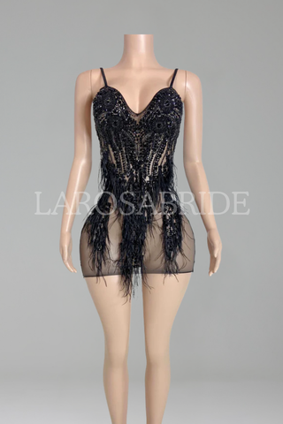 Feather Mesh Beaded Mini