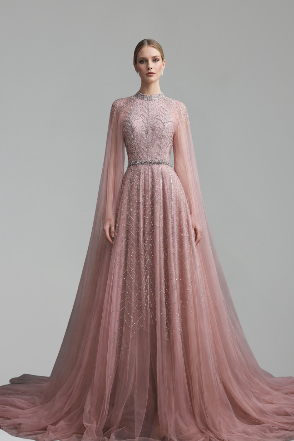 Beaded Cape Evening Dress-Larosabride