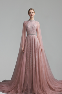 Beaded Cape Evening Dress-Larosabride