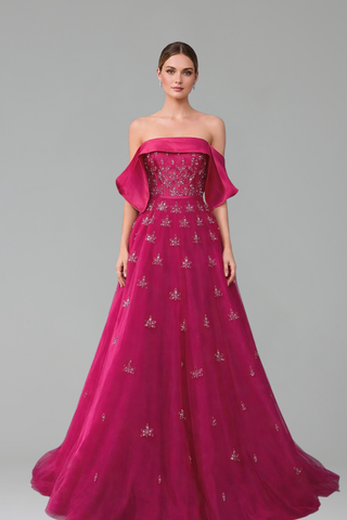 Embellished Yellow A-Line Gown