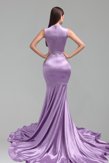 Illusion Cutout Embellished Satin Mermaid Gown - LAROSABRIDE