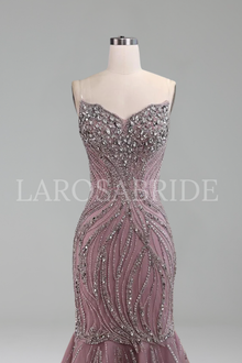 Pink Beaded Mermaid Evening Gown - LAROSABRIDE