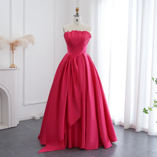 2025 Fuchsia Satin Evening Dress - Elegant Scalloped Long Formal Party Gown for Women’s Weddings in Dubai