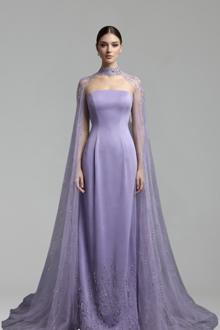 Strapless Beaded Cape Dress