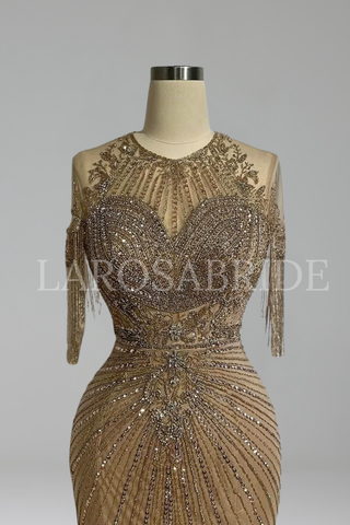 Caramel Tassel Beaded Mermaid Gown - LAROSABRIDE