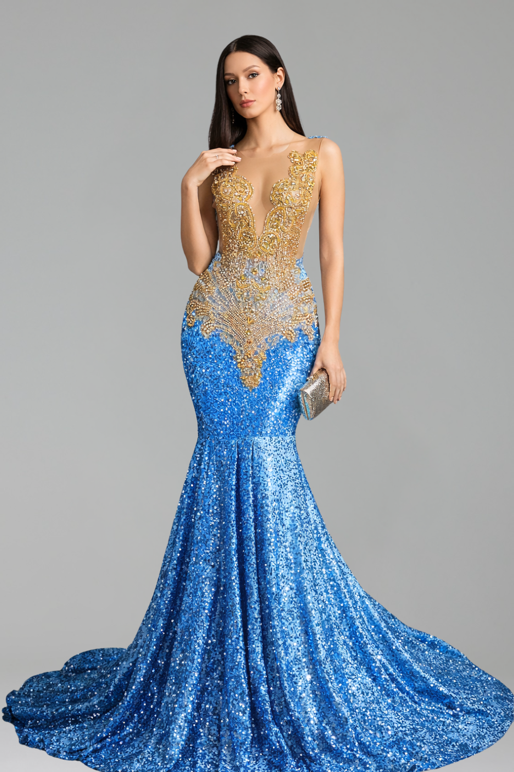 Embellished Illusion Satin Mermaid Gown - LAROSABRIDE