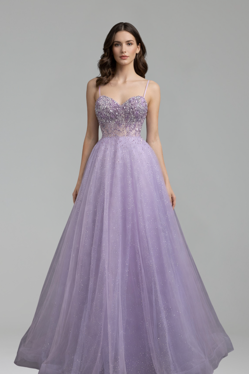 Spaghetti Strap Beaded A-Line Dress-Larosabride