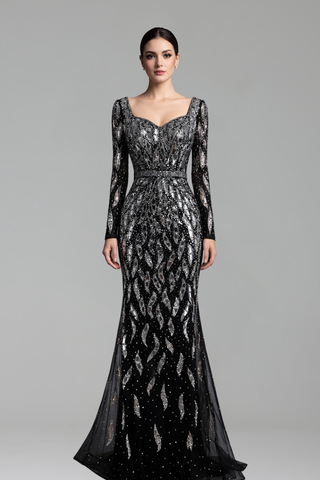 Long-Sleeve Sequin  Dress