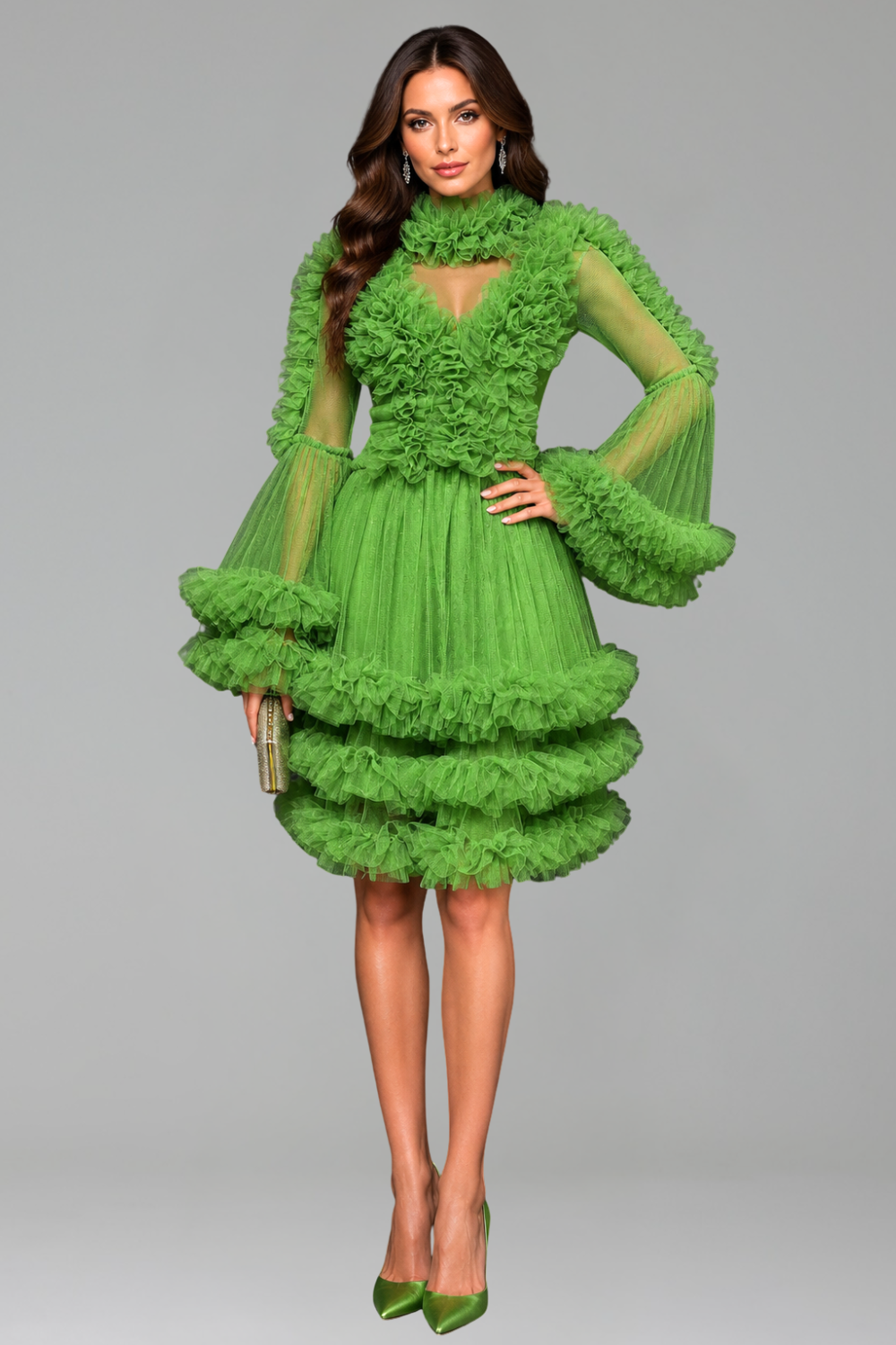 Ruffled Sheer Tiered Tulle Mini Dress - LAROSABRIDE