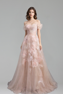 Beaded Appliqué A-Line Dress-Larosabride