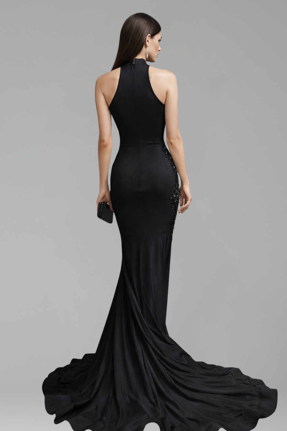 High Neck Embellished Cutout Mermaid Gown - LAROSABRIDE
