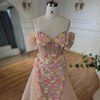 Ships in 2 to 5 Days - 2025 Customized Nude Floral Beaded Off-Shoulder Corset Evening Dress with Overskirt – For Formal Occasions