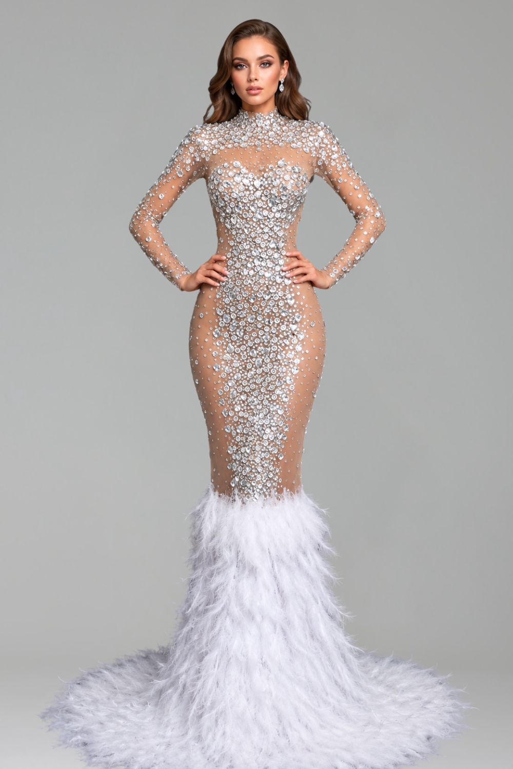 Crystal Feather Mermaid Gown - LAROSABRIDE