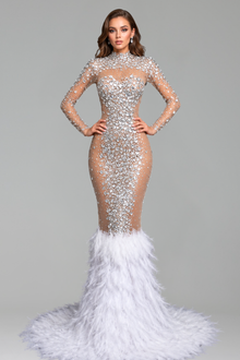 Crystal Feather Mermaid Gown - LAROSABRIDE