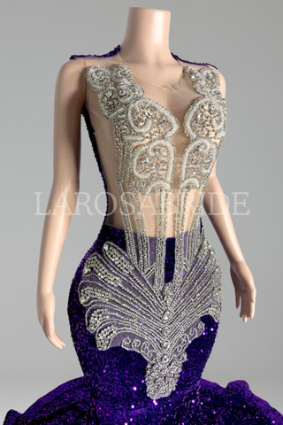 Crystal Spine Pink Mermaid Gown