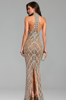 Beaded Illusion Halter Gown - LAROSABRIDE