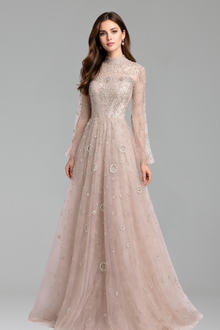 Embroidered High-Neck A-Line Gown-Larosabride