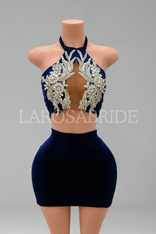 Beaded Cutout Halter Mini Dress-Larosabride