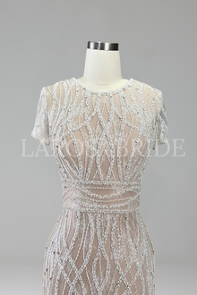 Black Ankle-Length Feather Beaded Dress - LAROSABRIDE