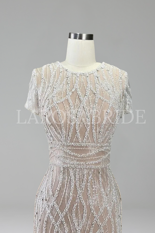 Black Ankle-Length Feather Beaded Dress - LAROSABRIDE
