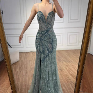 Ships in 2 to 5 Days - Saudi Arabic Spaghetti Strap Mermaid Evening Dress with High Slit for Formal Occasions