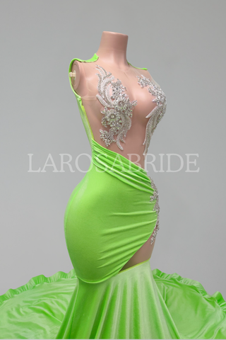 Lime Cascade Cutout Mermaid Gown