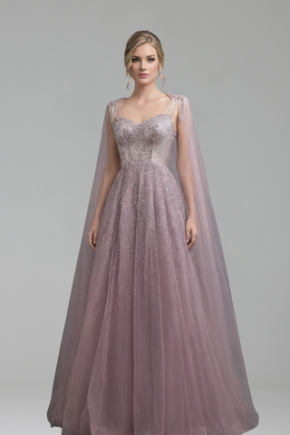 Beaded Tulle A-Line Gown