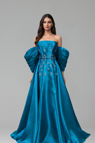 Cap-Sleeve Beaded Mermaid Dress