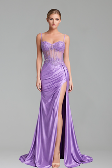 Beaded Satin Split Dress-Larosabride