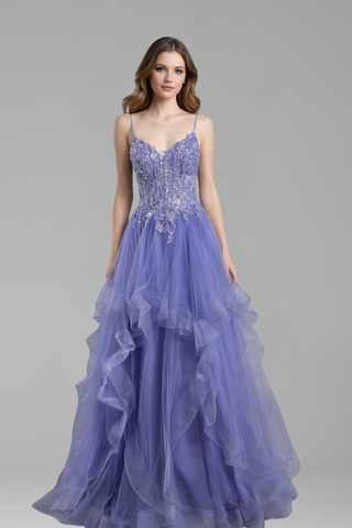 Spaghetti Strap Tiered Lace A-Line Dress