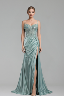 Beaded Satin Split Dress-Larosabride
