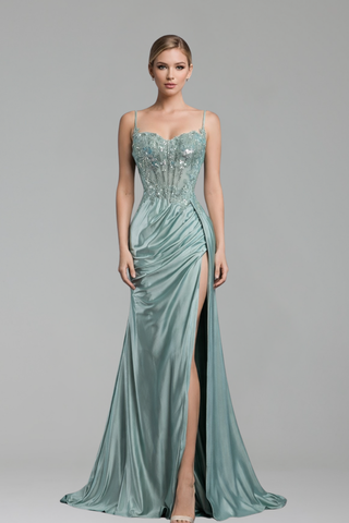 Beaded Satin Split Dress