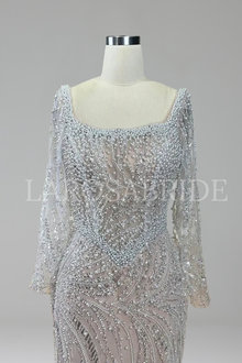 White Nude Beaded Mermaid Gown - LAROSABRIDE