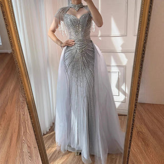 Regal Crystal Draped Gown