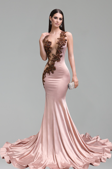 Sheer Appliqu� Mermaid Satin Gown - LAROSABRIDE