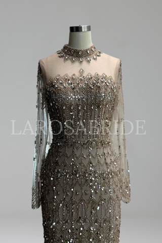 Arabic Modest Beaded Mermaid Gown - LAROSABRIDE