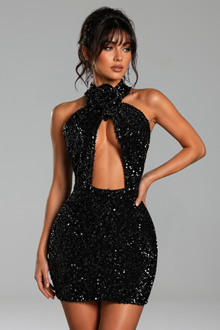 Rose Neck Cutout Sequin Mini Dress - LAROSABRIDE
