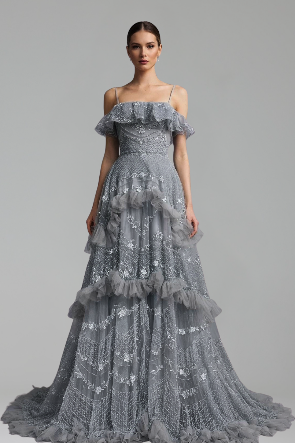 Off-Shoulder Beaded A-Line Dress-Larosabride