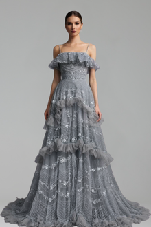 Off-Shoulder Beaded A-Line Dress-Larosabride