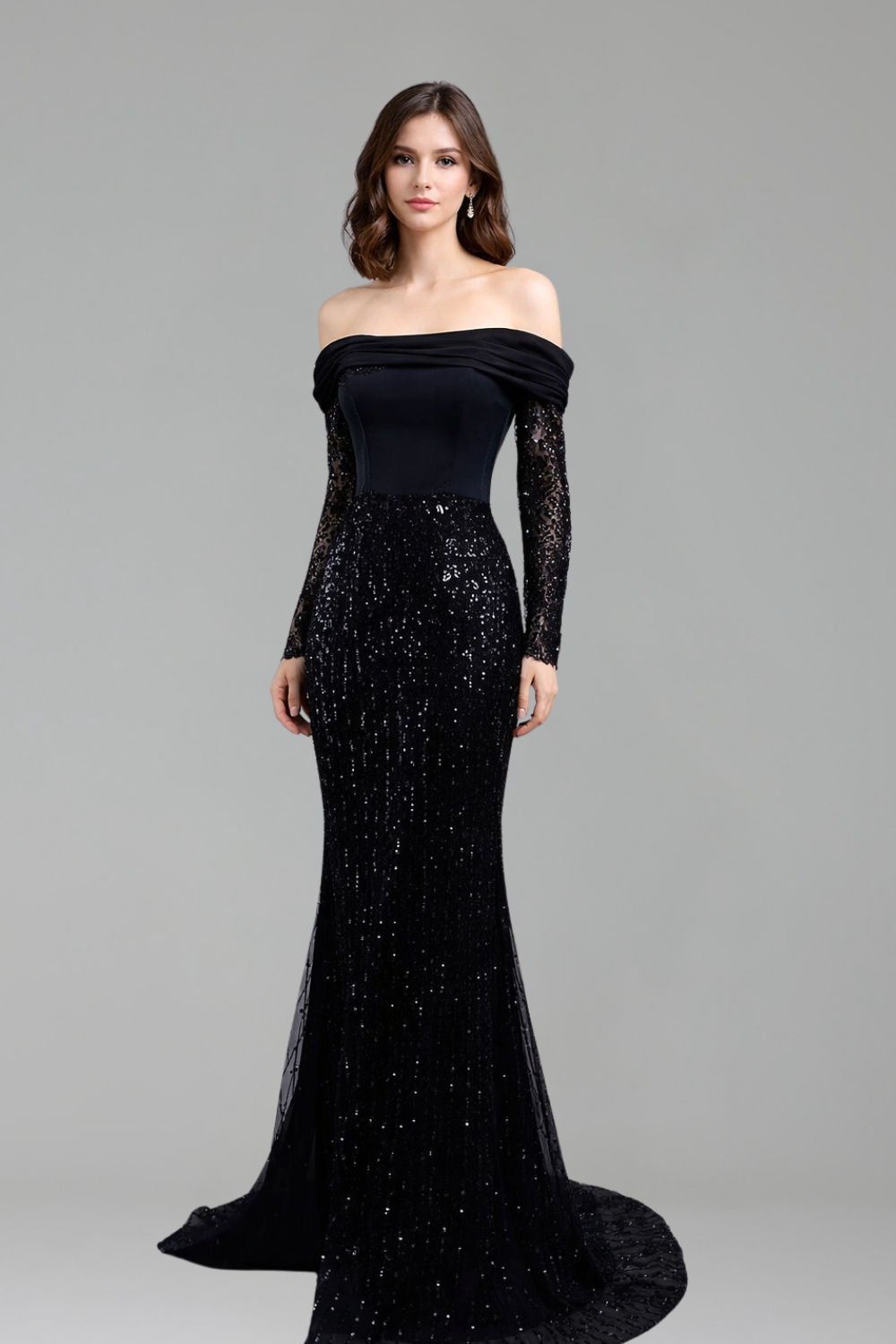 Off-Shoulder Beaded Dress-Larosabride