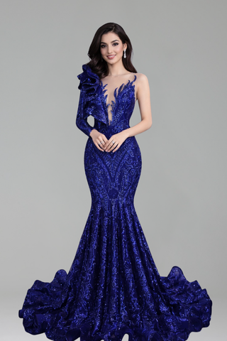 One Shoulder Embellished Mermaid Gown